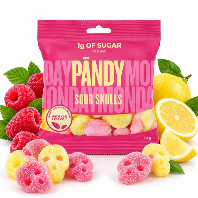 PANDY Żelki Sour Skulls Kwaśne Malinowo-Cytrynowe 50 g