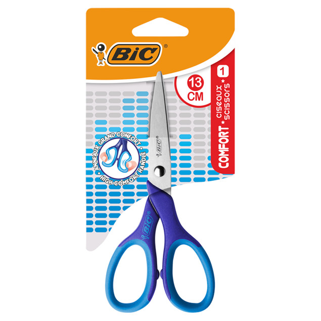 Nożyczki szkolne BIC Comfort 13 cm z miękkim uchwytem – bezpieczne, zaokrąglone