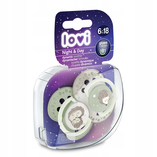 LOVI Smoczek Silikonowy Dynamiczny 2 Sztuki Day&Night JEŻ 6-18M+ 22/930