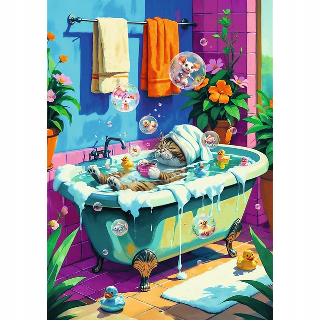 Trefl Puzzle Premium Plus 1000 el. Miau, Relaks, Powtórz – Kot w wannie