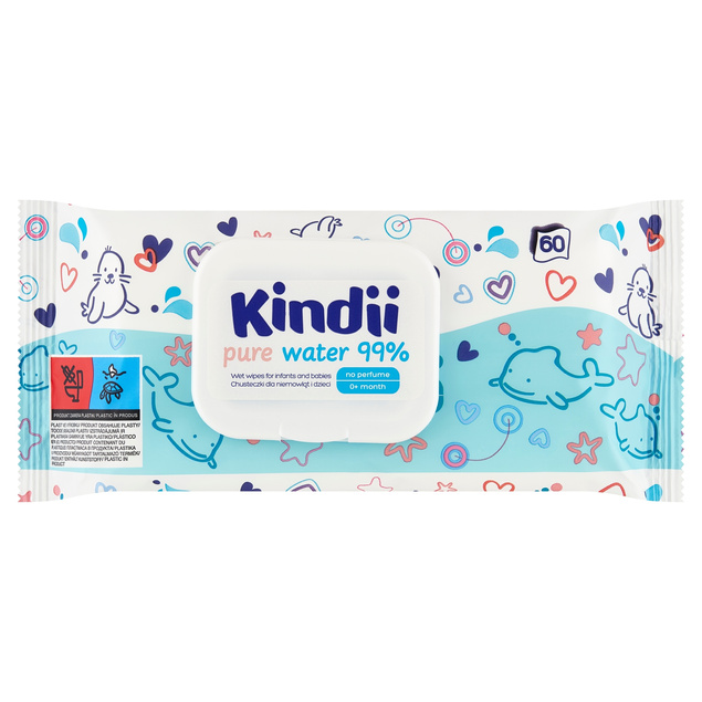 KINDII Chusteczki NAWILŻANE Pure Water WODNE Bez Perfum z Klapką 60 szt.