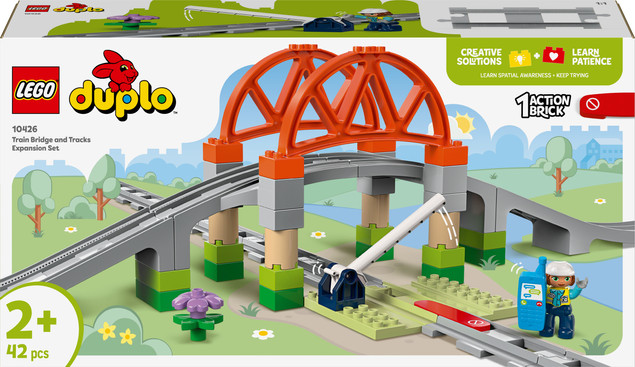 LEGO DUPLO 10426 Most kolejowy i tory – Zestaw rozszerzający dla dzieci 2+