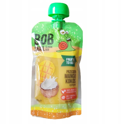 Mus owocowy 100% owoców bez dodatku cukru BOB SNAIL Mango Kokos 10х120g