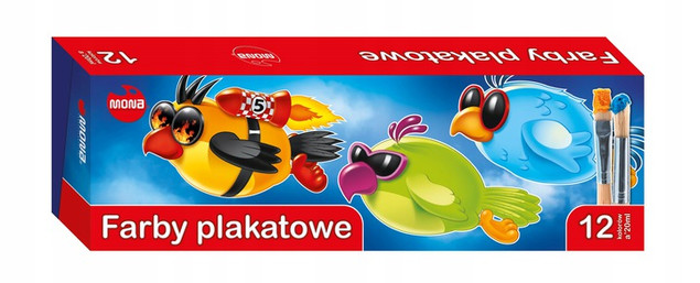 Farby Szkolne Plakatowe Do Prac Plastycznych 12 Kolorów 20 ml Mona