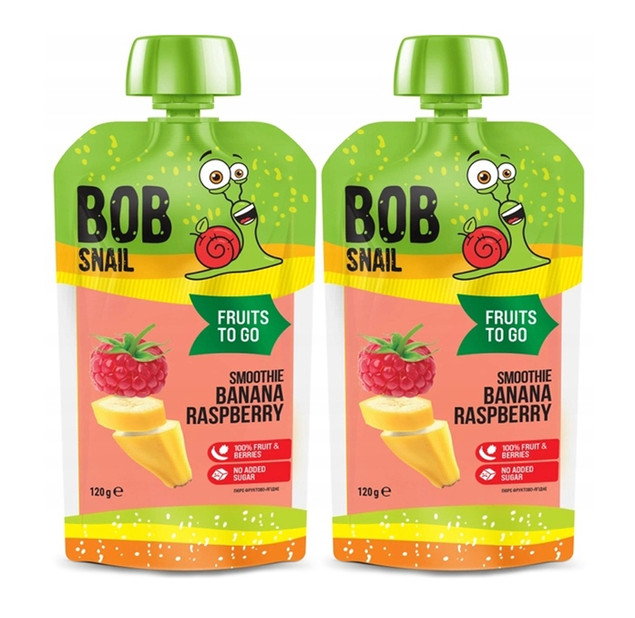 2x BOB SNAIL Smoothie BANAN MALINA Bez Dodatku Cukru Mus 120g