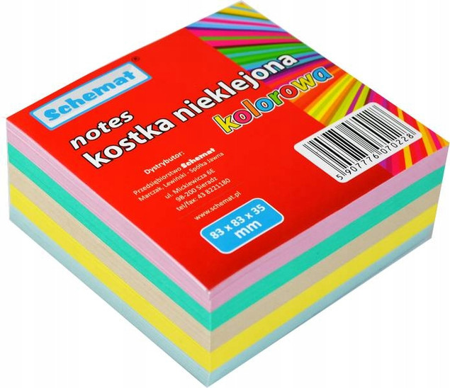 SCHEMAT NOTES 83x83x35MM KOSTKA NIEKLEJONA KOLOROWA BIUROWA PAPIEROWA KARTKI