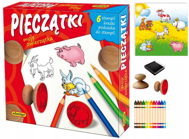Adamigo Pieczątki Zwierzątka Stemple z Kredkami Zestaw Kreatywny 3+ ADM6144