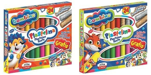 Bambino plastelina szkolna 24 kolory (złota, srebrna brokatowa) + podkładka