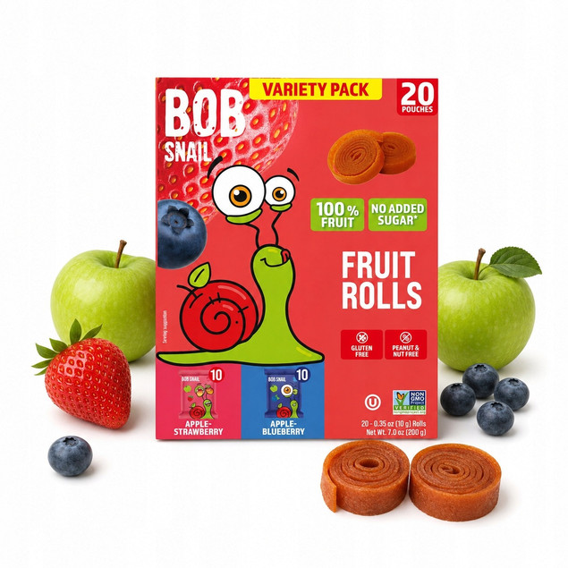 Rollsy owocowe BOB SNAIL Truskawka Borówka 200g MIX 20 szt bez cukru wegan