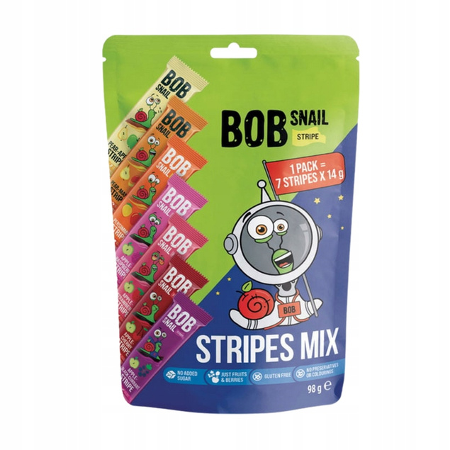 BOB SNAIL Pasek 7 Smaków x 14g OWOCOWE PRZEKĄSKI MIX Pasków 100% Owoce