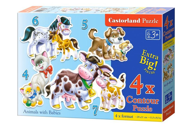Puzzle 4w1 Układanka ZWIERZĘTA Z DZIEĆMI Pieski Kotki Konie 3+ Castorland