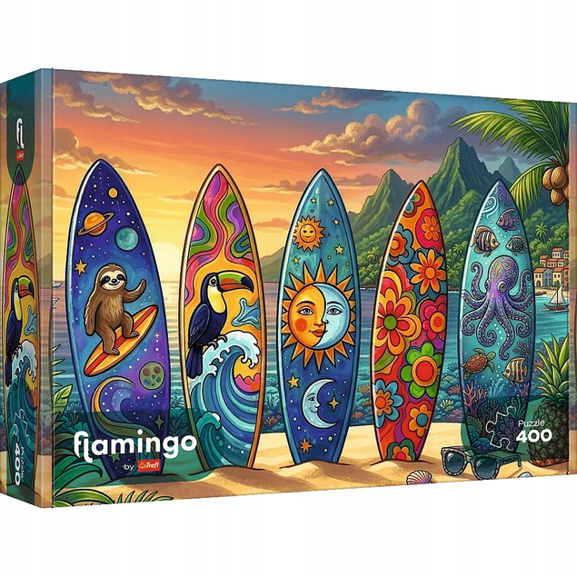 Trefl Puzzle 400 el. Flamingo by Trefl, Letnia przygoda na fali