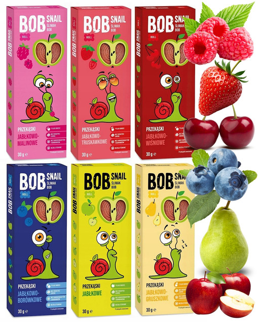 ŚLIMAK BOB SNAIL PRZEKĄSKA bez cukru glutenu 30G MIX SMAKÓW x 6szt 0,24KG