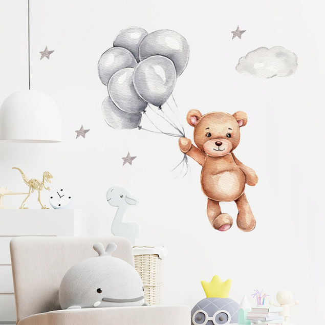 Naklejki na ścianę dla dzieci Miś z balonikami XL