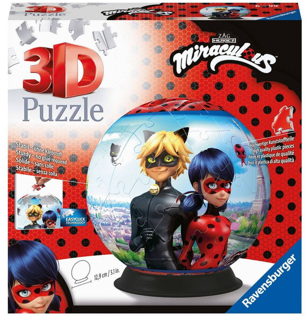 Puzzle 72 3D Układanka Kula Miraculous BIEDRONKA i KOT 10+ Ravensburger