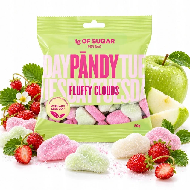 Pandy Fluffy Clouds Żelki Poziomka Jabłko Bez Cukru Błonnik KETO