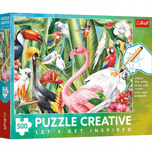 TREFL Puzzle 500el Creative Rajskie Ptaki Do Pokolorowania