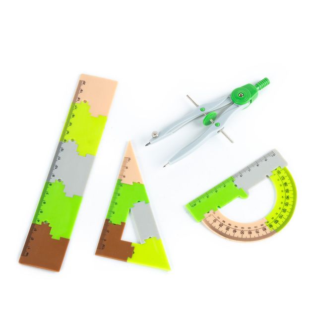 Zestaw Geometryczny 4 Elementy 20 cm CYRKIEL EKIERKA KĄTOMIERZ Moro Kidea