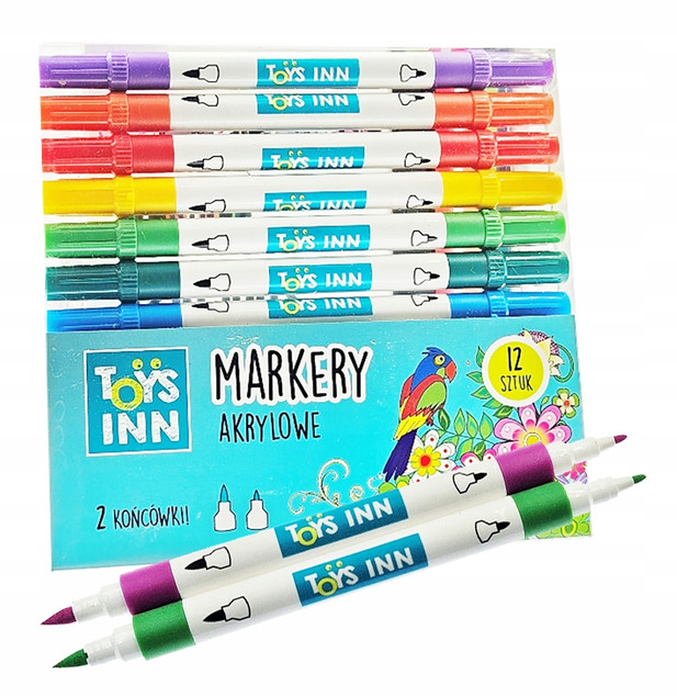 Stnux Markery Akrylowe Dwustronne 12 Kolorów | 2 Końcówki STN 9162
