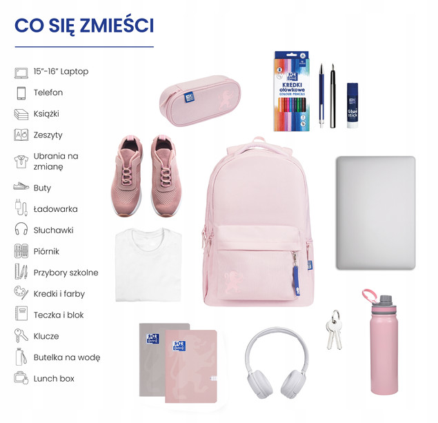 Plecak Szkolny Oxford Różowy 26L Wielokomorowy na Laptopa Ergonomiczny