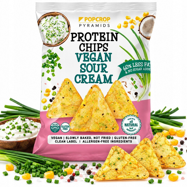 POPCROP Piramidki Chipsy Proteinowe Kwaśna Śmietana Ze Szczypiorkiem 60g