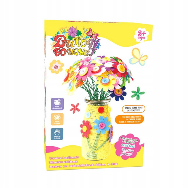 ZESTAW KREATYWNY GUZIKOWY BUKIET DIY WAZON ASKATO dla Dzieci 3+