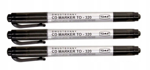 3x Marker Czarny Dwustronny Pisak Do Płyt CD DVD TOMA