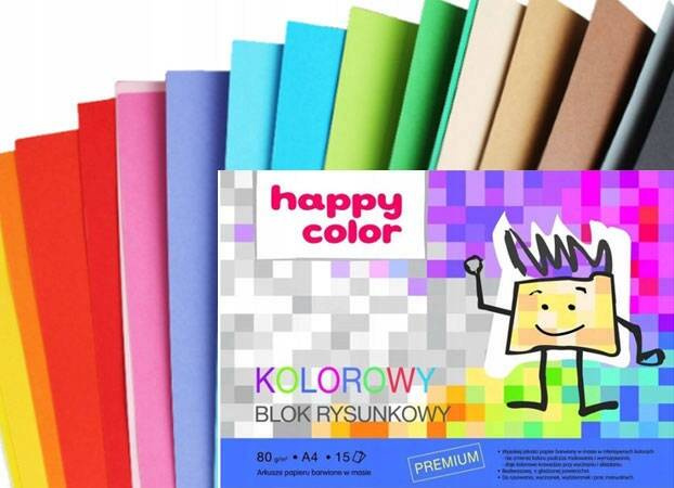 Blok Rysunkowy KOLOROWY A4 15 Kartek 80g Happy Color