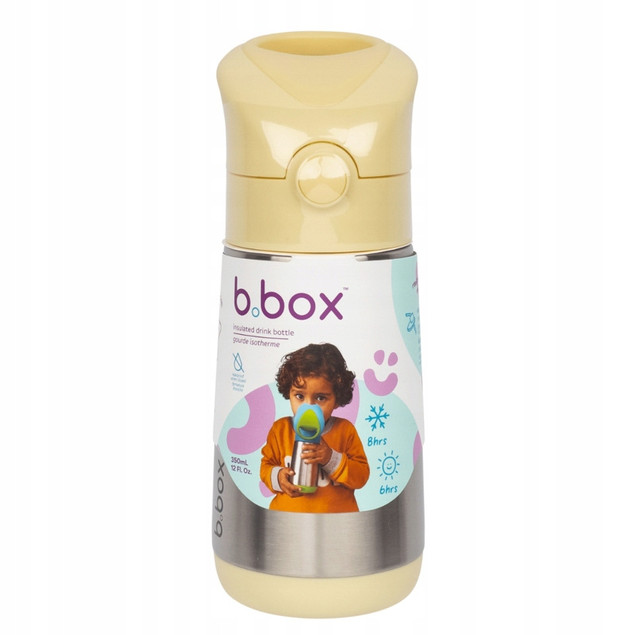 B.box Butelka Termiczna dla Dzieci 12m+ Ze Słomką 350ml Lemon Twist Stalowa