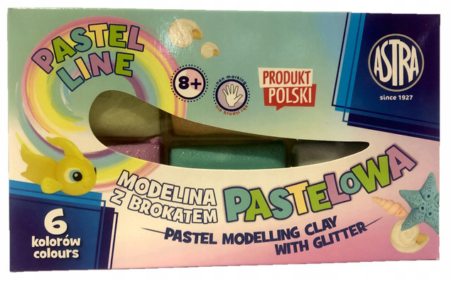Astra Modelina Szkolna PASTELOWA Z BROKATEM 6 Kolorów