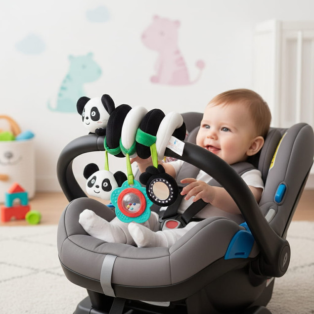 Zawieszka do Wózka PANDA Spiralna Sensoryczna z Lusterkiem i Grzechotką 0m+