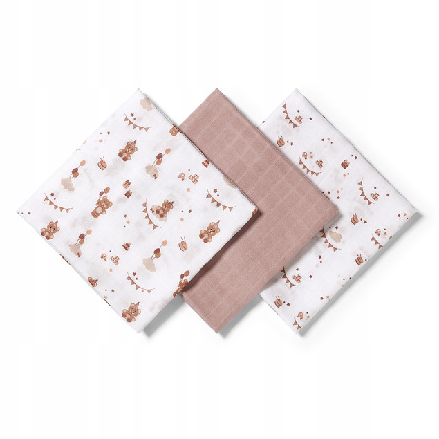 Babyono Pielucha bambusowa 70x70 3-pak 397/15 brąz