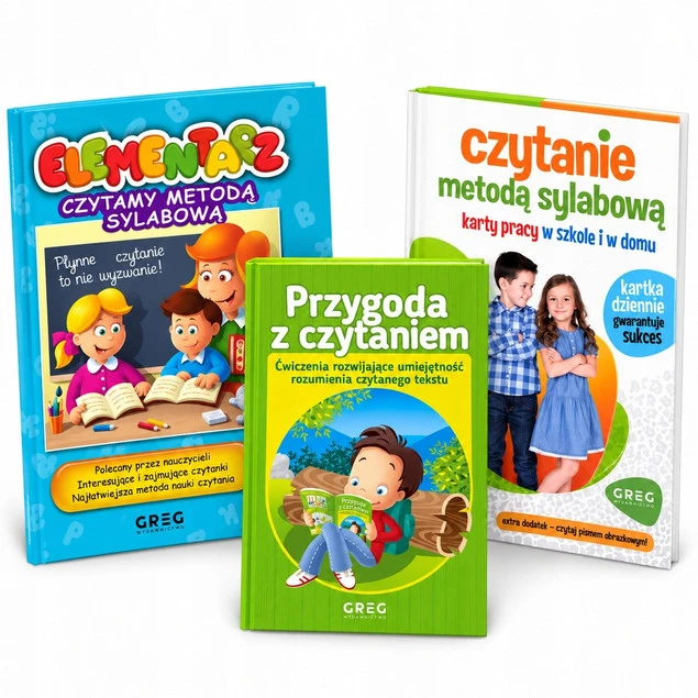 Elementarz nauka czytania metodą sylabową 3 książki ćwiczenia karty pracy