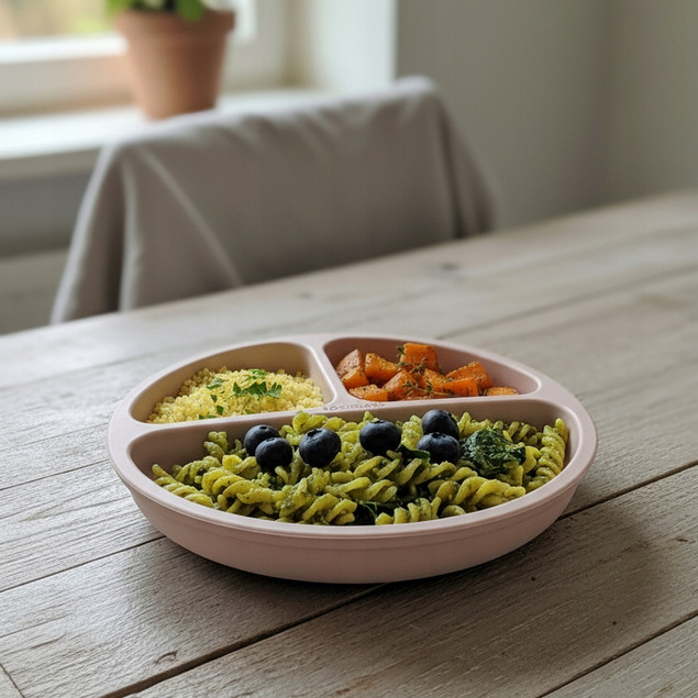 BOCIOLAND Talerzyk silikonowy z podziałką i przyssawkami RÓŻOWY MISECZKA