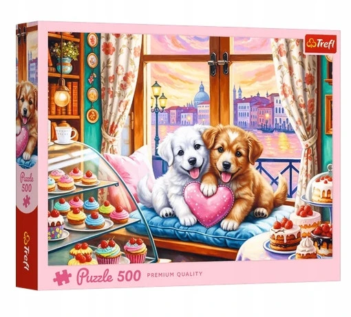 Puzzle Trefl 500 elementów Szczenięca Miłość – urocze psy w kawiarni z deserami