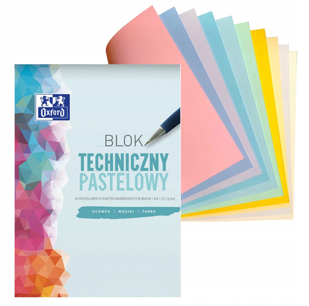 Blok Techniczny KOLOROWY PASTELOWY A4 10 Ark. 225g Barwiony W Masie Oxford