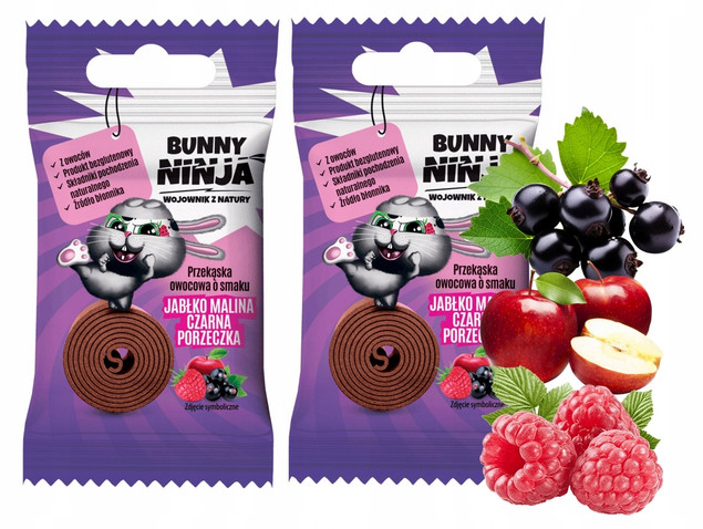 BUNNY NINJA Owocowa Przekąska JABŁKO MALINA PORZECZKA 15g x2