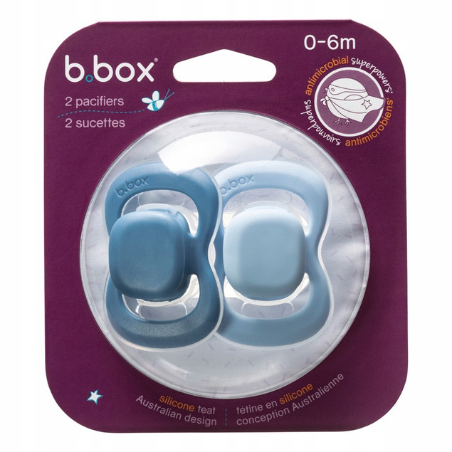 B.box Smoczek Silikonowy Symetryczny dla Noworodka 0-6m, 2 szt. Niebieski