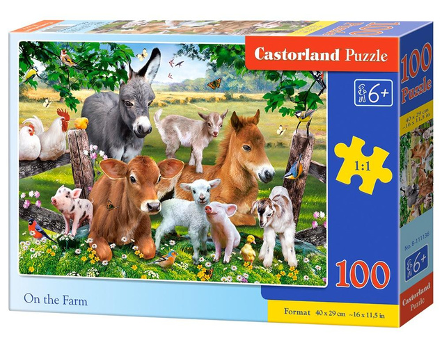 Puzzle 100 Zwierzęta FARMA Łąka Koń Krowa Świnka 6+ Castor