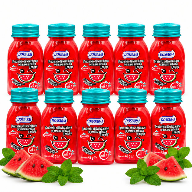 Dosfarm Drażetki odświeżające Arbuz & Mięta — zestaw 10 x 45g