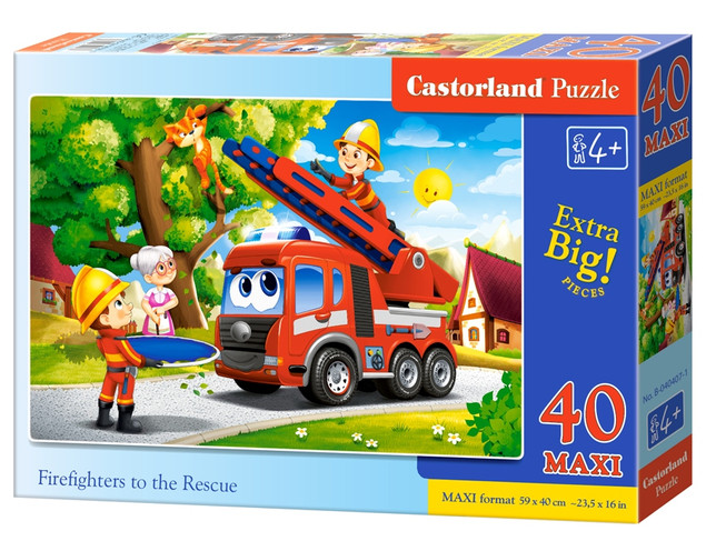 Puzzle 40 Układanka Kot STRAŻACY Strażak Wóz Samochód Auto Zawód 4+ Castor