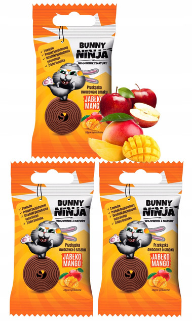 Bunny Ninja Fruit Rolls Mango 15g x3 – zdrowe rolki owocowe bez cukru