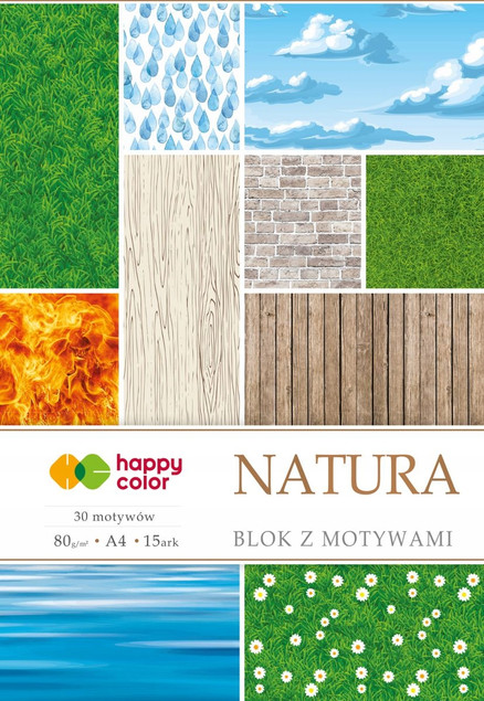 Papier z Motywami Ozdobny NATURA A4 80g/m2 15 Arkuszy Happy Color