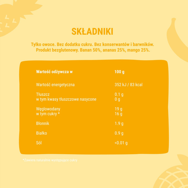 Mus owocowy 100% bez dodatku cukru BOB SNAIL Banan Ananas Mango 10х120 g