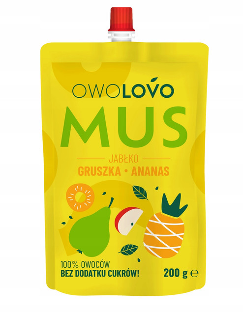 Mus Owocowy OwoLovo Jabłko-Gruszka-Ananas 200g - bez cukru
