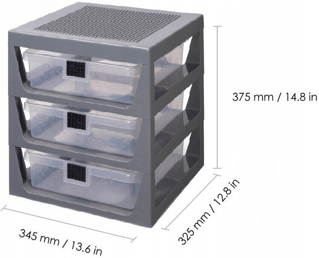LEGO Regał Sorter na Klocki z 3 Szufladami i Płytką Szary