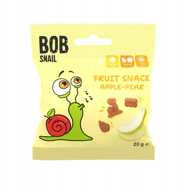 Bob Snail Żelki Owocowe Jabłko-Gruszka 20g Bez Cukru x4