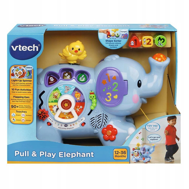 Zabawka do pchania VTech Super Słoń niebieski dźwiękowy 12 m+