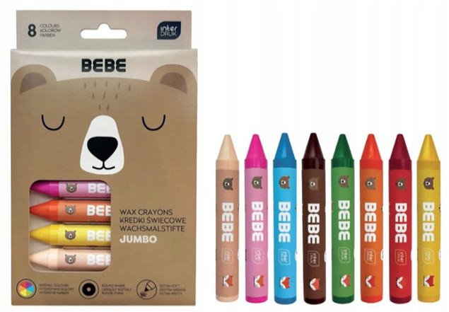Kredki Świecowe Jumbo BEBE INTERDRUK 8 Kolorów Nietoksyczne