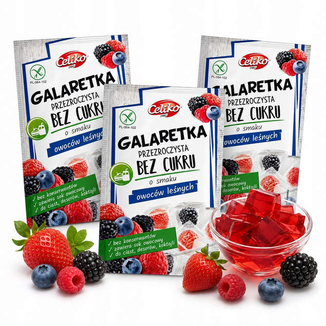 Galaretka owoce leśne BEZ CUKRU Celiko Bez glutenu przeźroczysta x3
